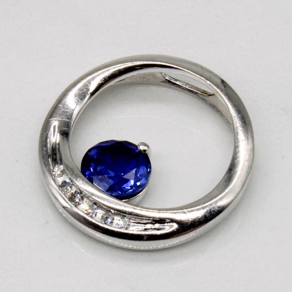 10k White Gold Diamond and Synthetic Sapphire Eternity Pendant - Picture 1 of 5